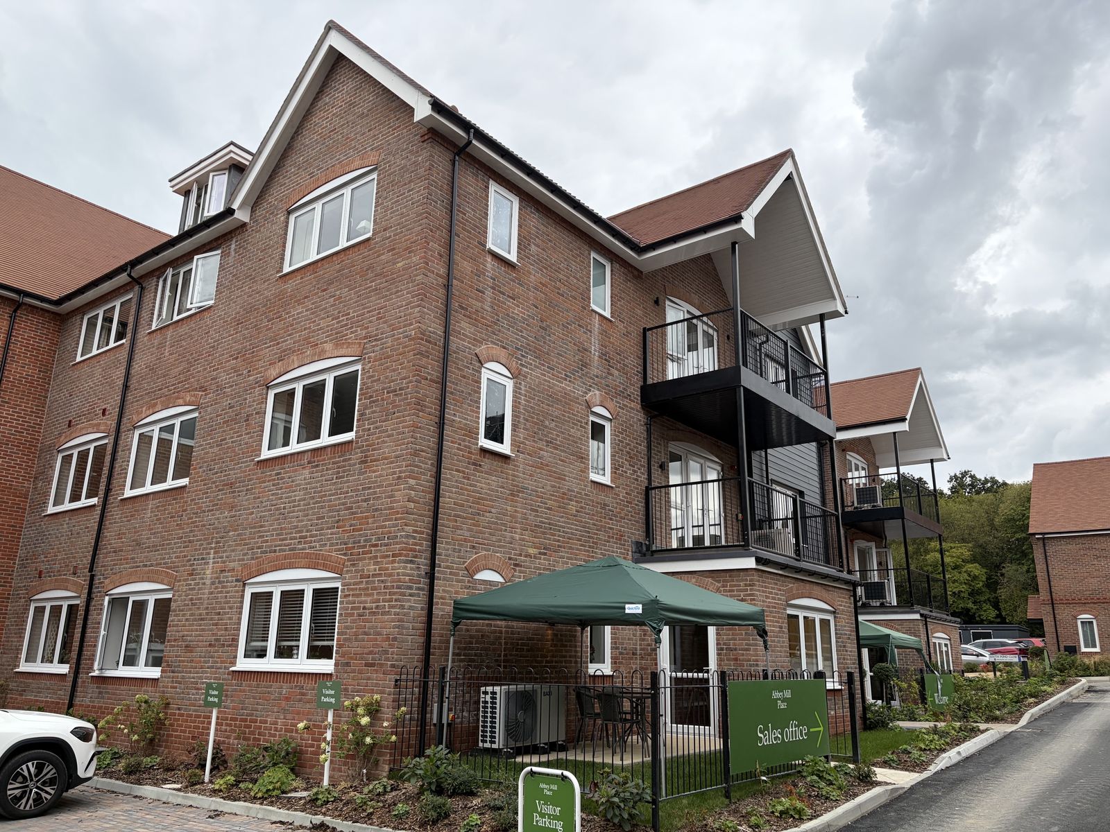 Completed Abbey Mill building viewed from the sales office entrance