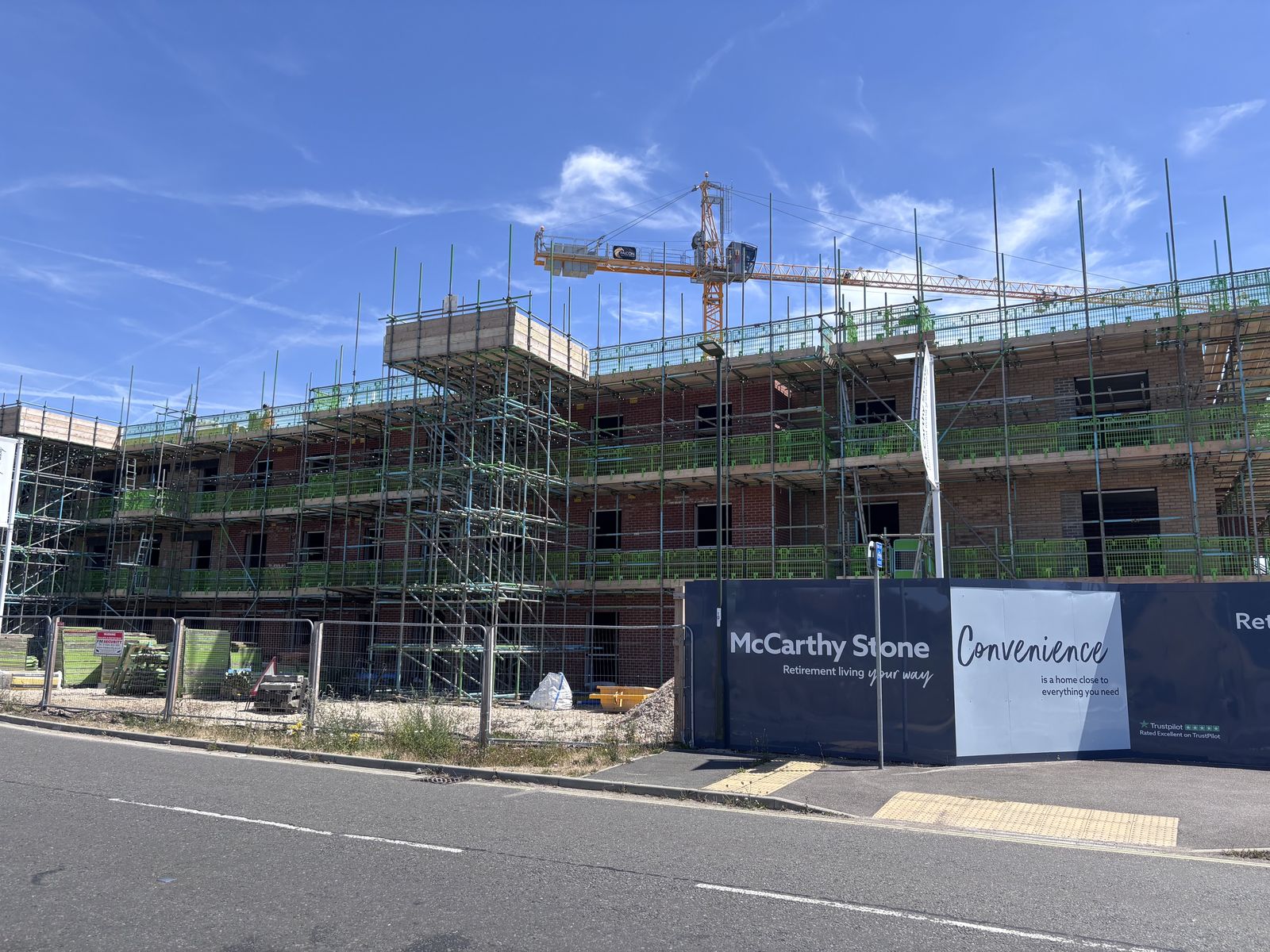 Scaffolding and brickwork progress at the McCarthy & Stone development in Chichester