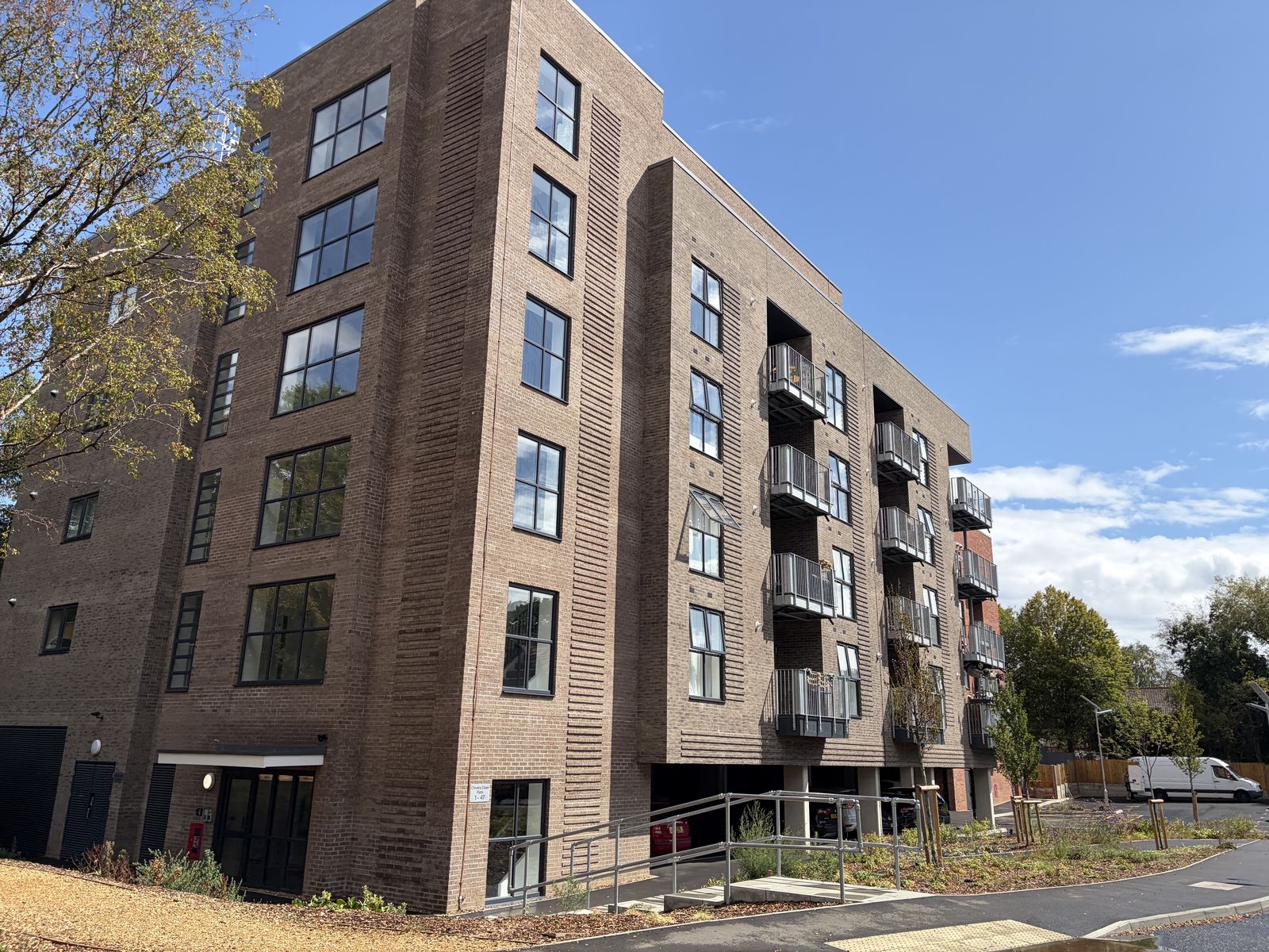 Pale-brick apartment building at East Point