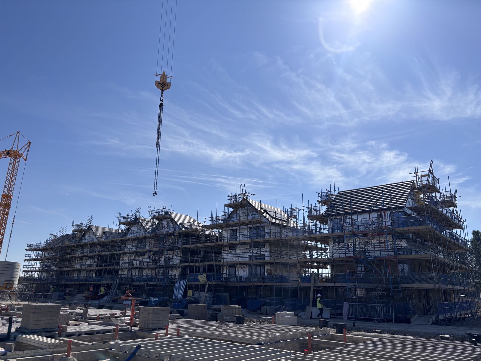 Wide view of scaffolding and cranes at the Tipner East development