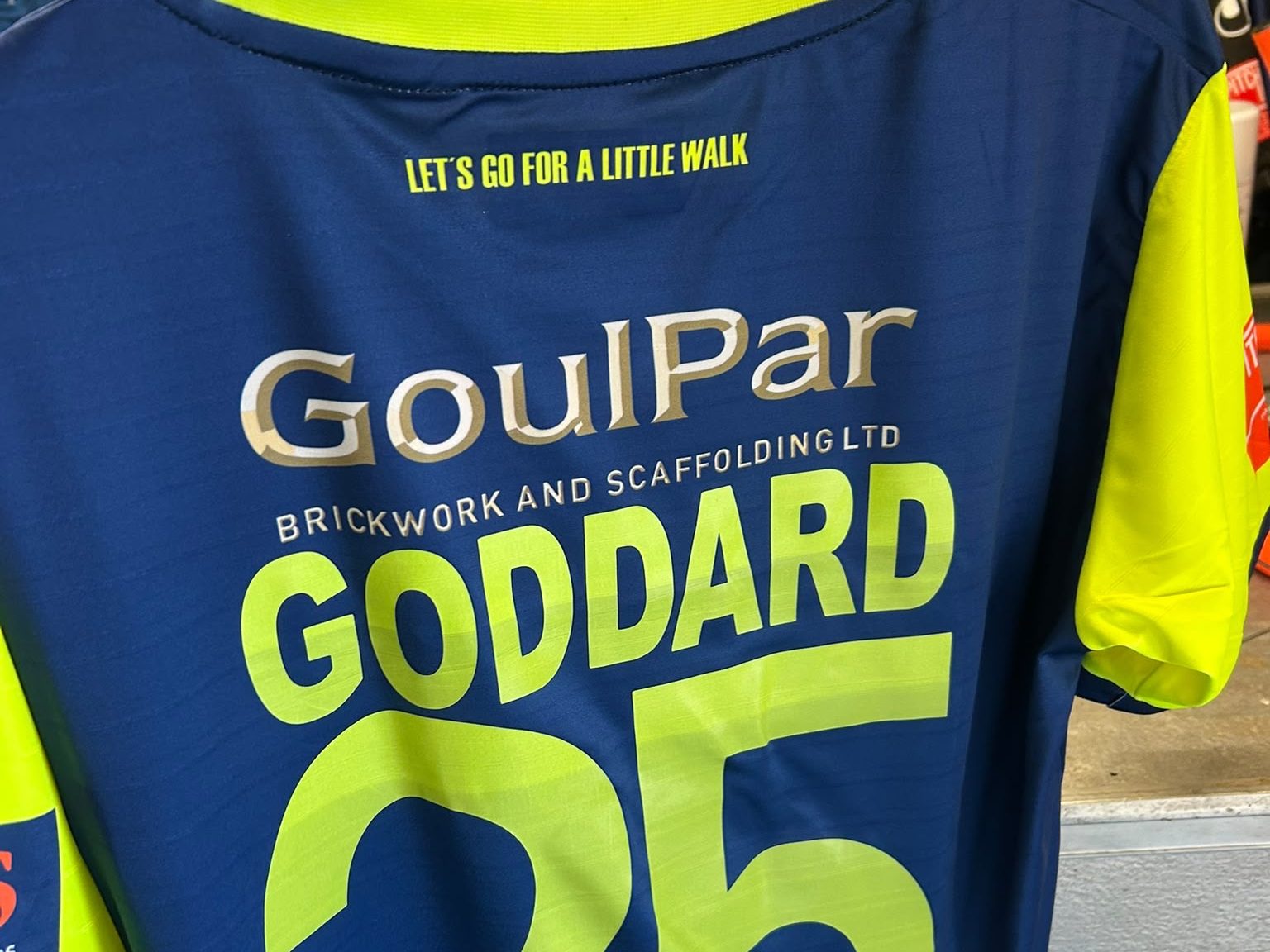 Blue Havant & Waterlooville FC shirt showing GoulPar back-of-shirt sponsorship